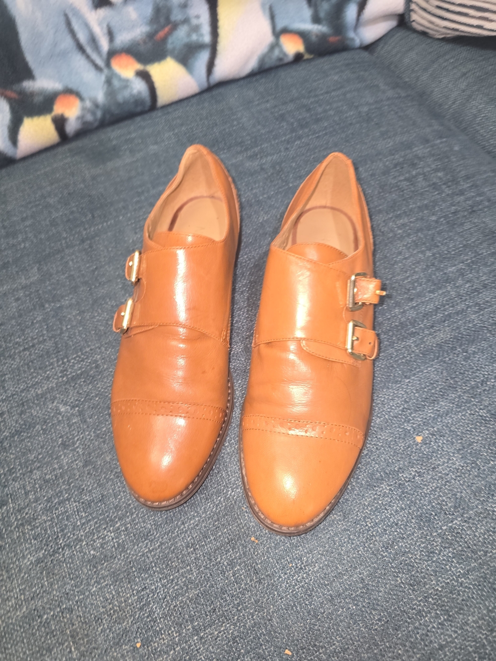 NINE WEST WOMEN'S Double Monk Strap Leather Shoes - Tan